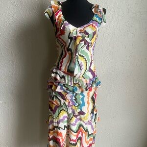 Anthropology colorful abstract ruffle dress size 2